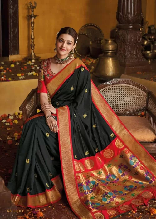 Black and red chiffon silk with Paithani border