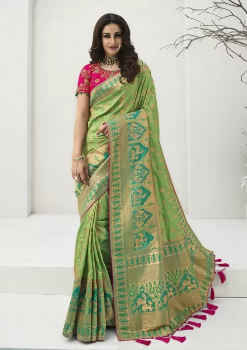 Spring green and gold floral Banarasi