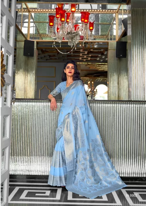 Pastel blue and silver Chanderi saree