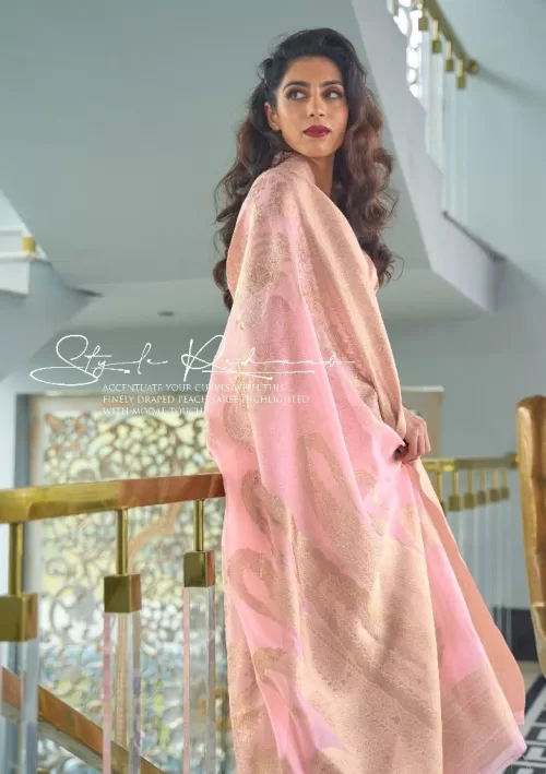 Pastel pink and copper Chanderi saree