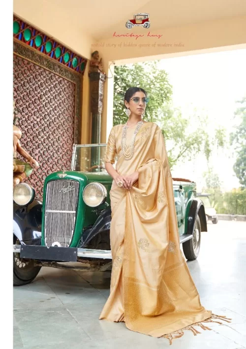 Gorgeous cream gold tissue silk saree