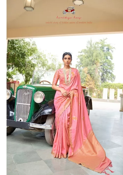 Pleasing peach tissue silk saree