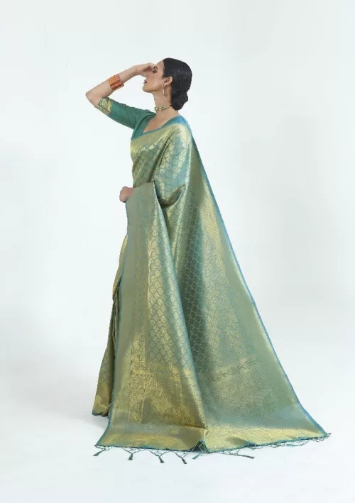 Leaf green Kanjivaram saree with zari work