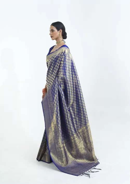 Deep blue Kanjivaram saree with zari work