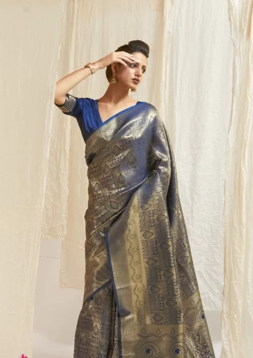 Dark blue zari Kanjivaram saree