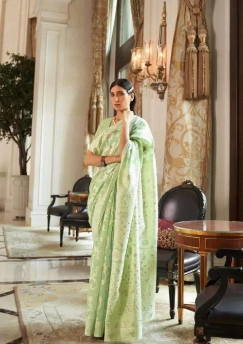 Chikankari saree in pista green