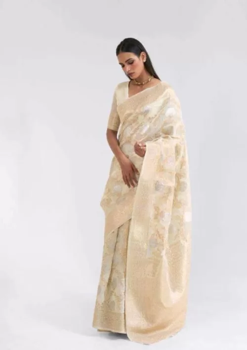 Cream Chanderi saree with gold embellishment