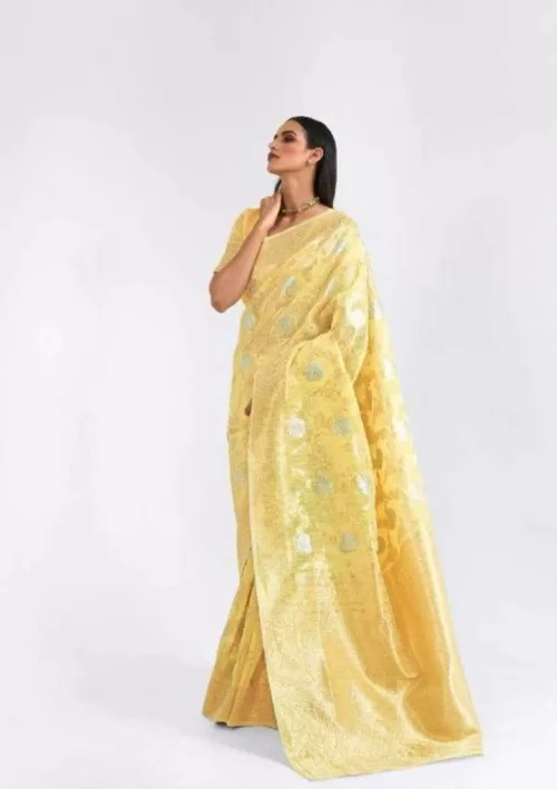 Sunflower yellow Chanderi saree with gold embellishment