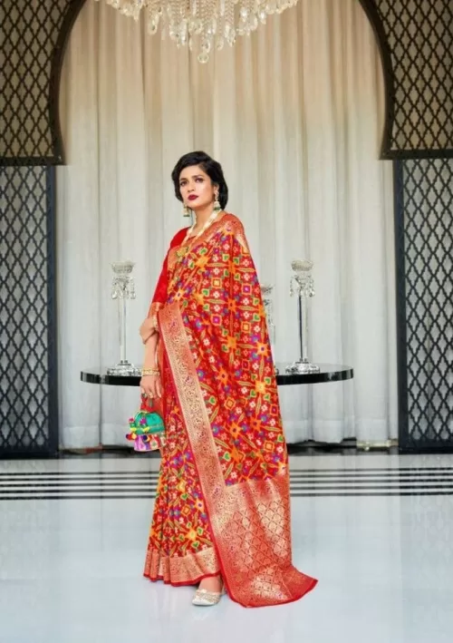 Bright red patola silk saree