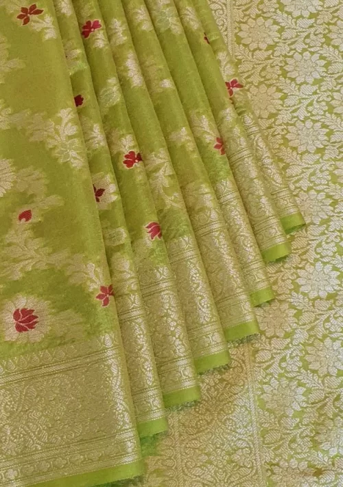 Lime green banarasi silk saree