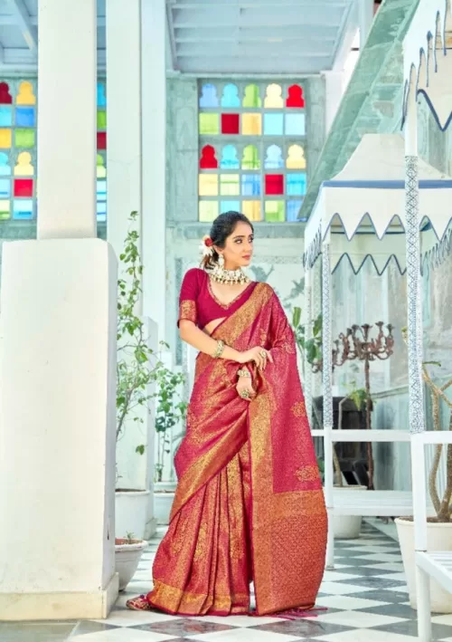 Peony deep pink kanjivaram saree