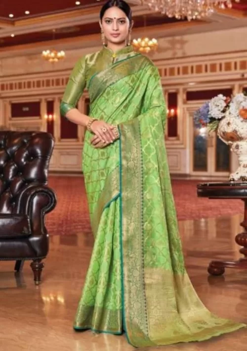 Spring green silk saree