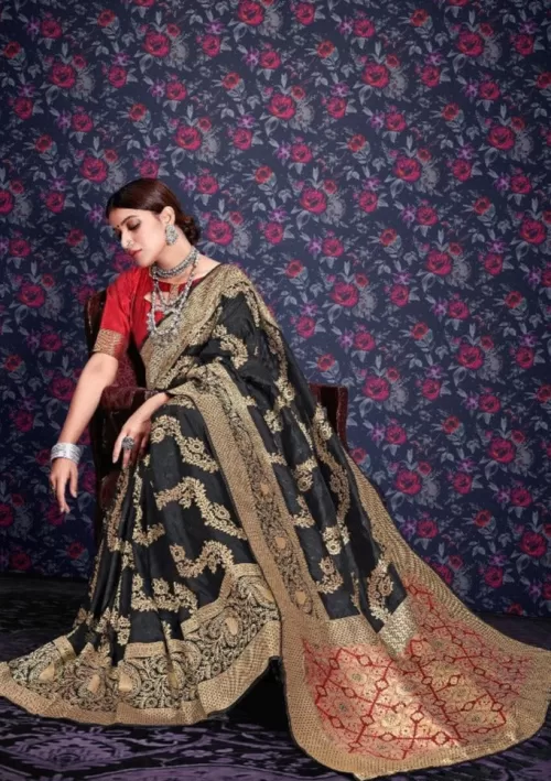 Black banarasi silk saree