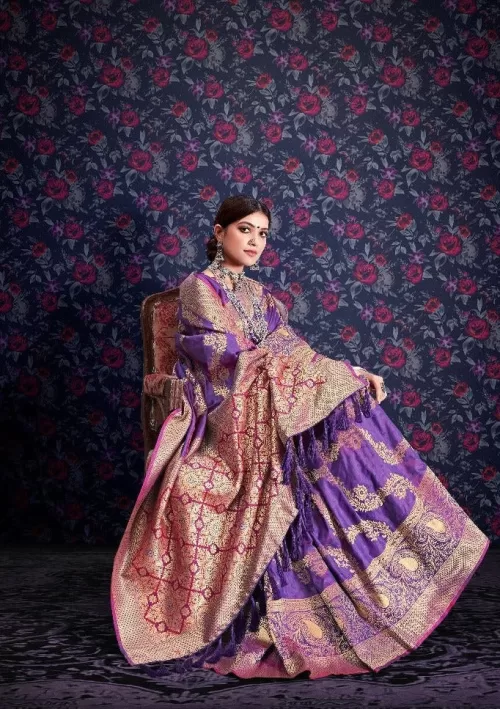 Pleasant pansy purple banarasi saree