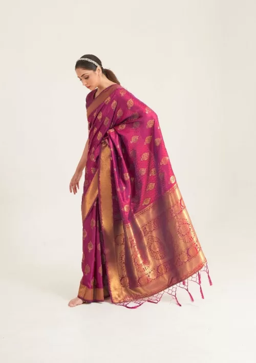 Chrysanthemum pink kanjivaram saree