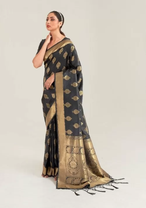 Raven black kanjivaram saree