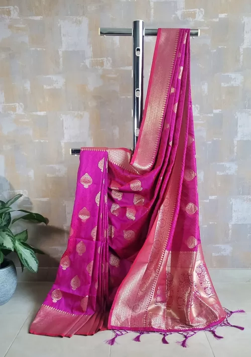 Bright pink banarasi saree