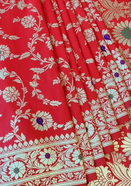 Scarlet red banarasi silk saree