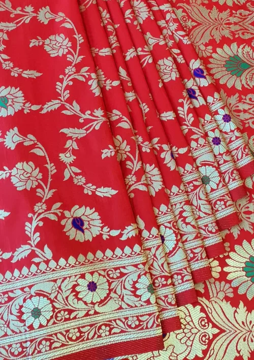 Crimson red banarasi silk saree