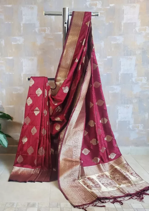 Maroon banarasi katan silk saree