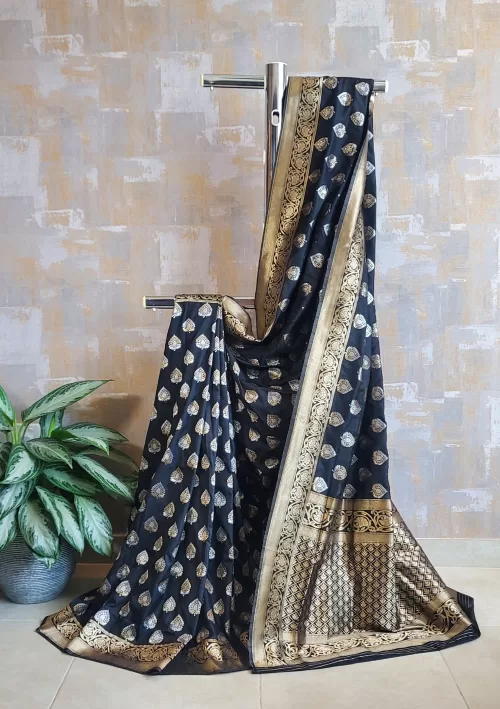 Ink black banarasi katan silk saree