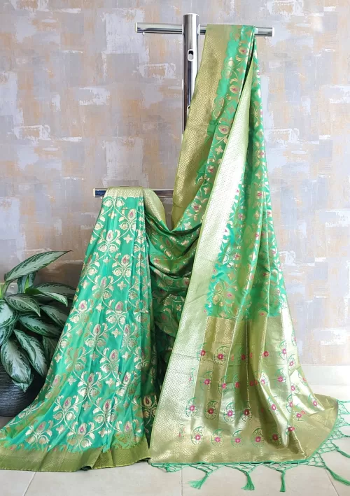 Pear green banarasi katan silk saree