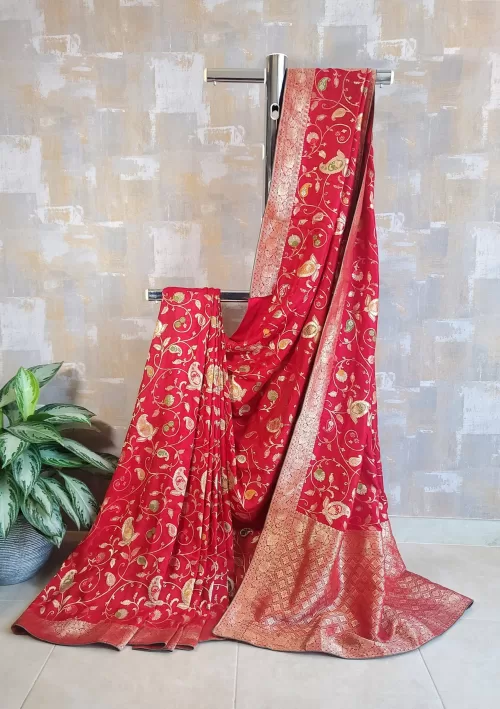 Ruby red banarasi georgette silk saree