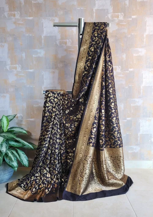 Onyx black banarasi georgette silk khaddi jaal saree