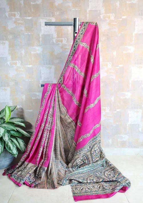 Watermelon pink madhubani pure silk patlipallu saree