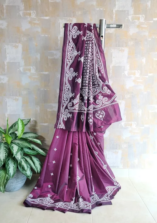 Mauve gujarati stitch saree in bangalore silk