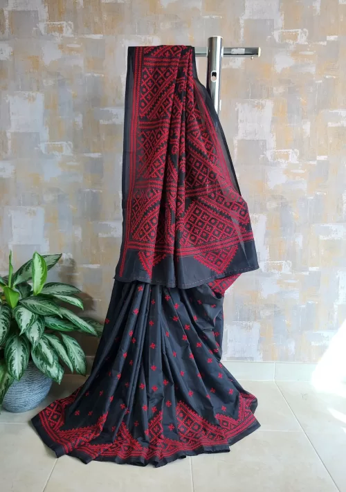 Gujarati stitch black saree in bangalore silk