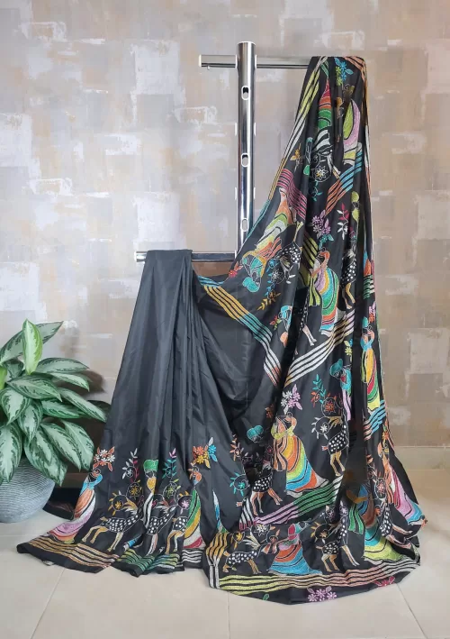 Raven black Kantha saree in Bangalore silk