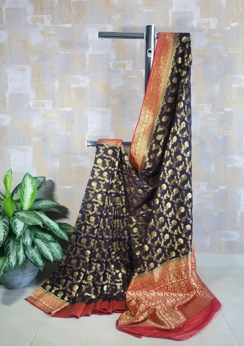 Pure georgette khaddi jaal banarasi saree in black