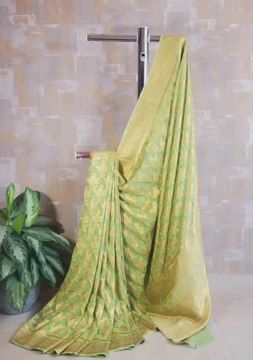 Pure georgette khaddi jaal banarasi saree in aquamarine green