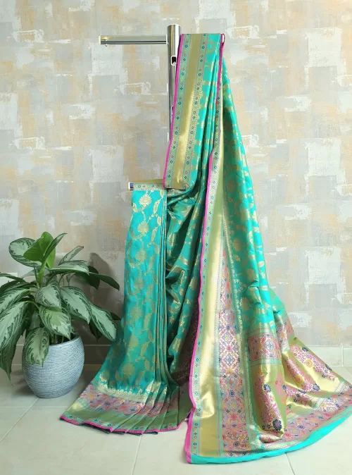 Banarasi pure katan silk saree in turquoise blue