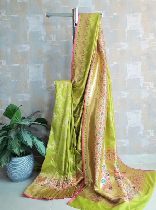 Banarasi pure katan silk saree in hazel green