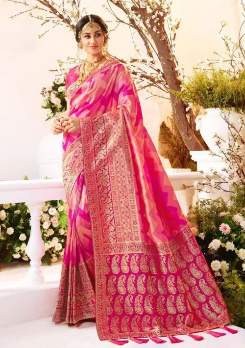 Zigzag in shades of pink Banarasi saree