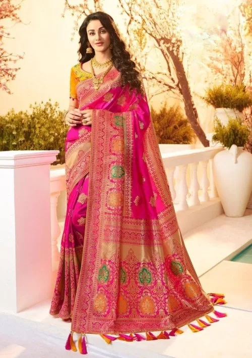 Magenta pink with heavy jacquard Banarasi saree