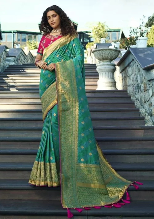 Shrub green and gold Banarasi saree