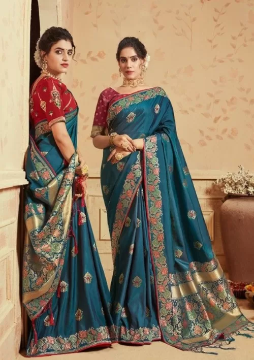 Steel blue and gold Banarasi