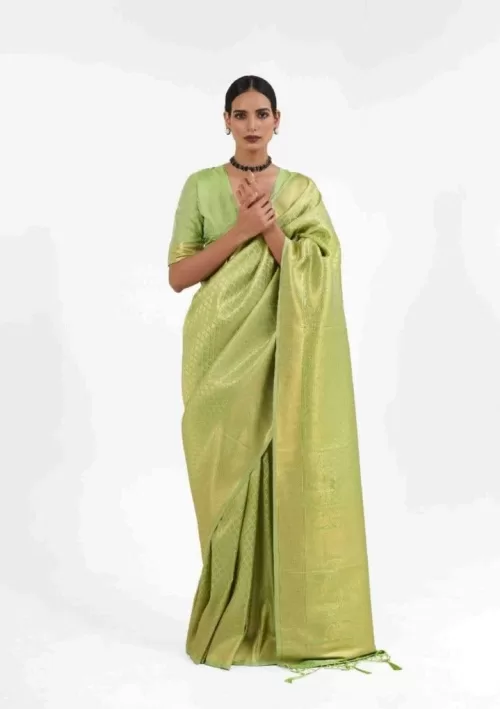 Lush green Kanjivaram silk saree with red border